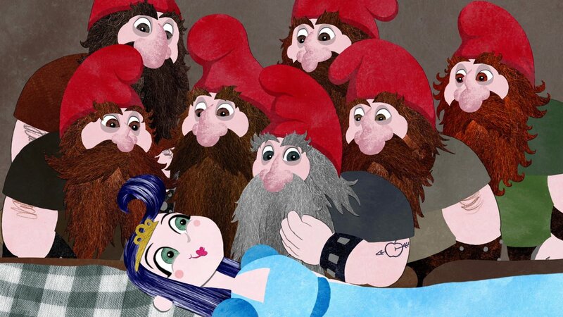 Die Zwerge staunen nicht schlecht: Da liegt ein wunderschönes Mädchen in ihrem Bett! – Bild: ZDF/​Trikk17