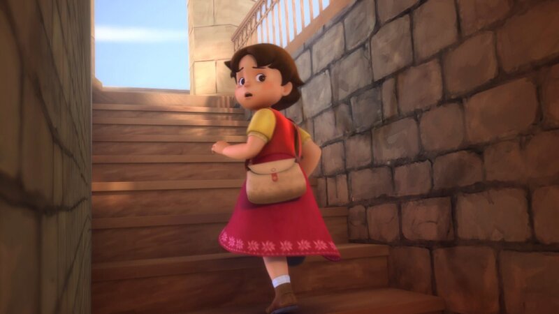 Heidi konnte den Küster überlisten und steigt auf den Kirchturm. – Bild: ZDF/​Studio 100 Animation/​Heidi Productions Pty. Limited