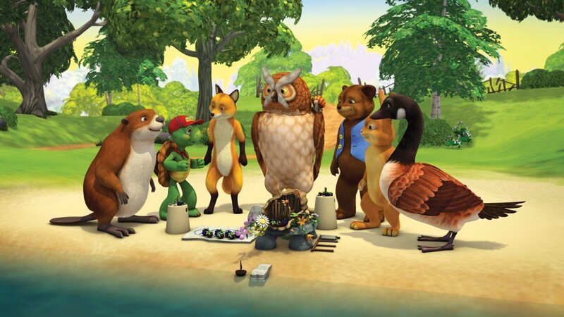 Herr Uhu teilt Franklin und seine Freunde für ein Projekt in drei Gruppen ein: Jede soll eine Insektenfarm bauen. Doch in Franklins Gruppe lässt der Teamgeist sehr zu wünschen übrig. – Bild: KiKA/​Nelvana Limited/​Infinite Frameworks Pte Ltd.