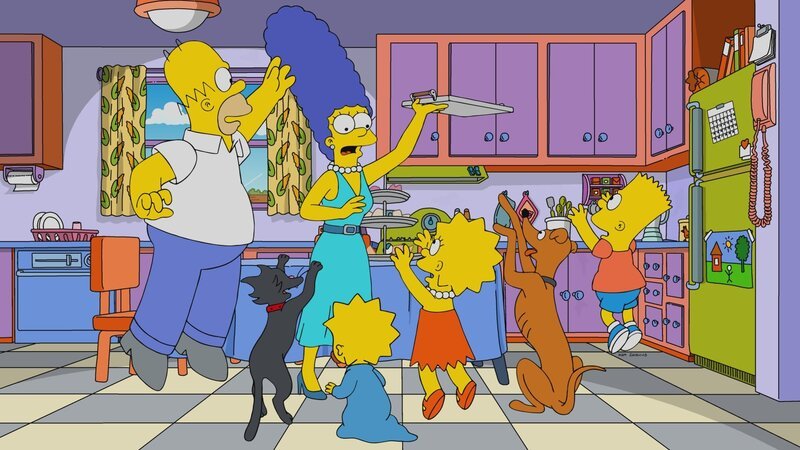 (im Uhrzeigersinn) Homer; Marge; Maggie; Lisa; Knecht Ruprecht; Bart – Bild: 20th Television