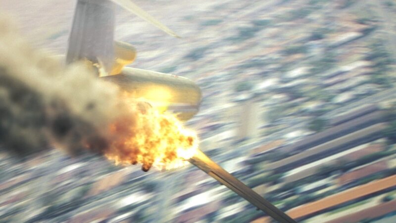 CGI: Eine gewaltige Explosion im Flügel des Flugzeugs führt dazu, dass der Pilot die Kontrolle über das Flugzeug verliert und in einer Spirale zu Boden stürzt. – Bild: port.hu