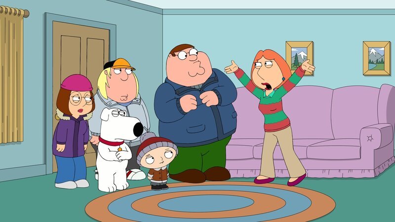 (v.l.n.r.) Meg Griffin; Brian Griffin; Chris Griffin; Stewie Griffin; Peter Griffin; Lois Griffin – Bild: 2021–2022 Fox Broadcasting Company, LLC. All rights reserved. Lizenzbild frei