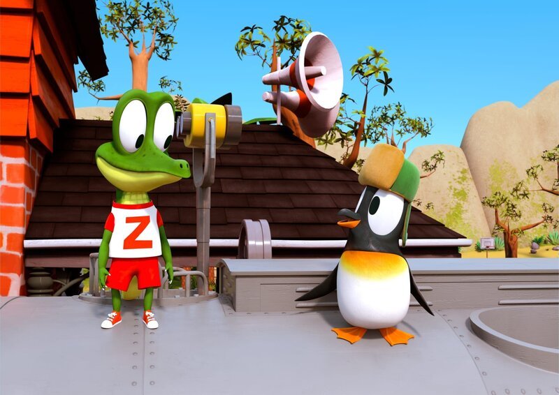 Zacki versteht Jonathans Wunsch, als Pinguin auch mal fliegen zu wollen. Das pfiffige Krokodil Zacki kann Jonathans Wunsch bestimmt erfüllen. – Bild: KiKA