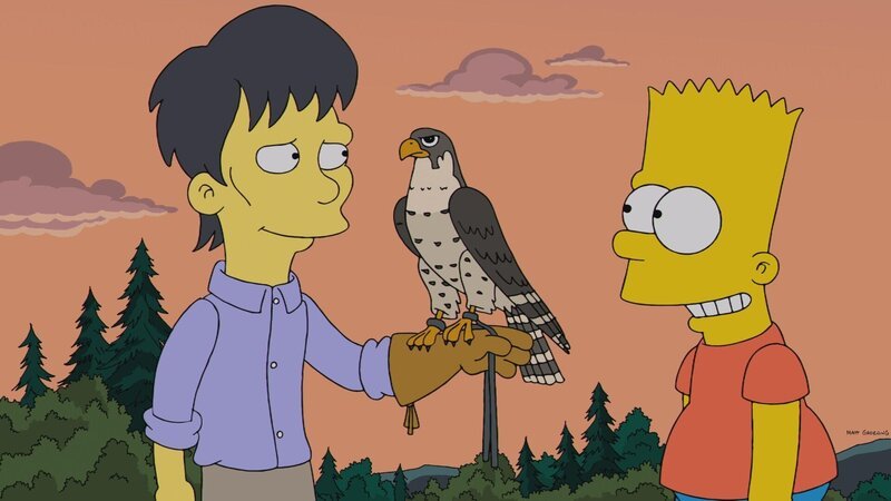 Bart Simpson (r.) freundet sich nicht nur mit seinem neuen Mitschüler Diggs (l.), sondern auch mit dessen Falken an und ist begeistert von der Falknerei … – Bild: Twentieth Century Fox Film Corporation