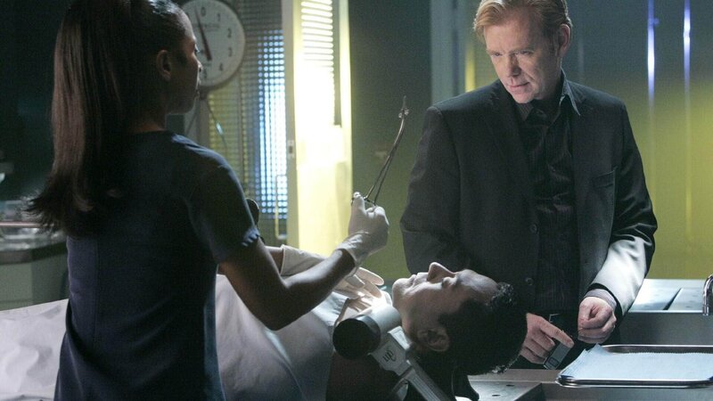 Alexx Woods (Khandi Alexander, li.) zeigt Horatio (David Caruso) einen Schlüssel, den sie im Mund der Leiche gefunden hat. – Bild: SUPER RTL