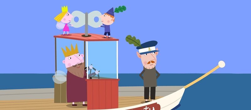 Der König hat den Vater von Ben überredet, mit ihm fischen zu gehen. – Bild: ZDF/​Astley Baker Davies Ltd/​Rubber Duck Entertainment