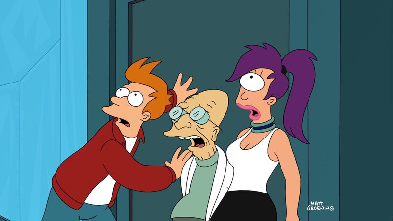 v.li.: Fry, Professor Farnsworth, Leela – Bild: Paramount