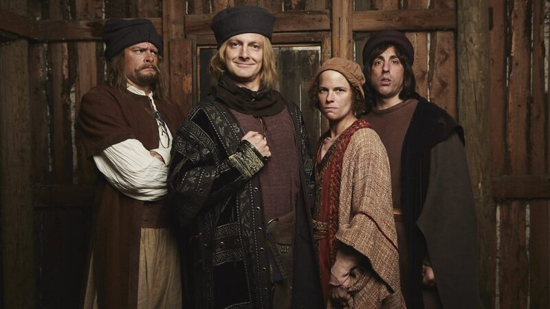 Max Giermann, Holger Stockhaus, Isabell Polak und Alexander Schubert am Set der „Sketch History“. – Bild: ZDF und Kristof Galgoczi Nemeth