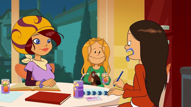 Wendy hat sich völlig mit Tinte beschmiert. Mit Glücksbringer wäre das nicht passiert, glauben Sammie und Marine. – Bild: KiKA