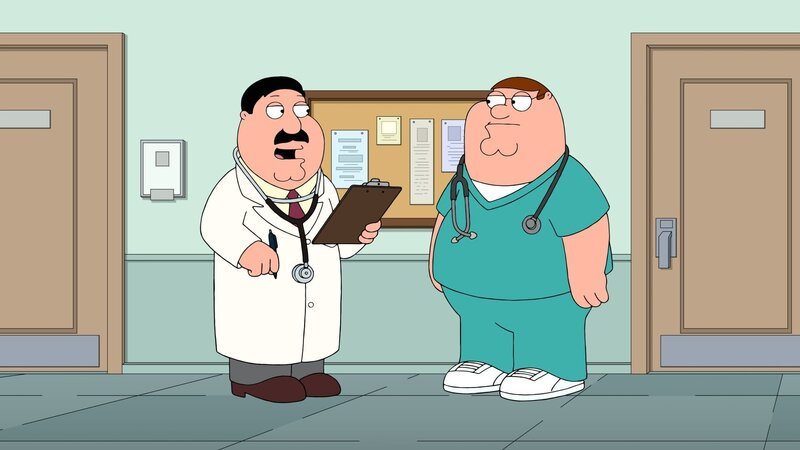 Dr. Elmer Hartman (l.); Peter Griffin (r.) – Bild: 2021–2022 Fox Broadcasting Company, LLC. All rights reserved. Lizenzbild frei