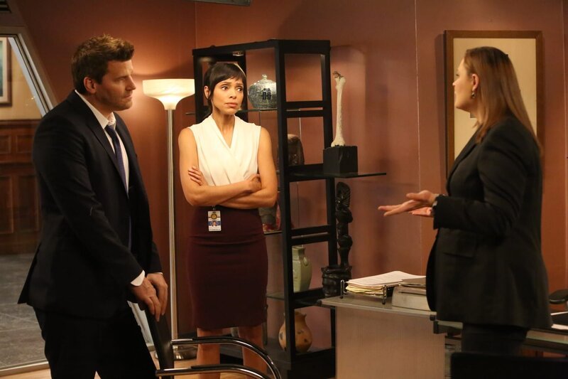 Brennan (Emily Deschanel, r.) will nicht zulassen, dass Cam (Tamara Taylor) alleine in den Iran reist und so erklärt sich Booth (David Boreanaz) bereit, Cam auf der Suche nach Arastoo zu begleiten. – Bild: Fox and its related entities