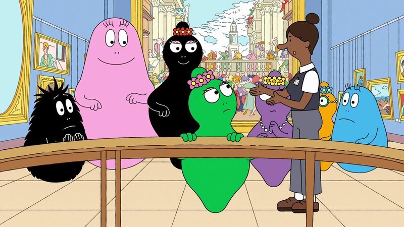 Vorne, l.: Barbalala. Hinter, v.li.: Barbabo, Barbapapa, Barbamama, Barbabella, Barbasophie, Barbahelle. – Bild: Paramount