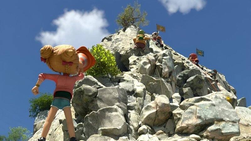 Wer erreicht zuerst den Gipfel vom alten Vulkanfelsen? Ein wildes Wettklettern der konkurrierenden Dorfbanden hat begonnen. – Bild: ZDF/​La Station Animation