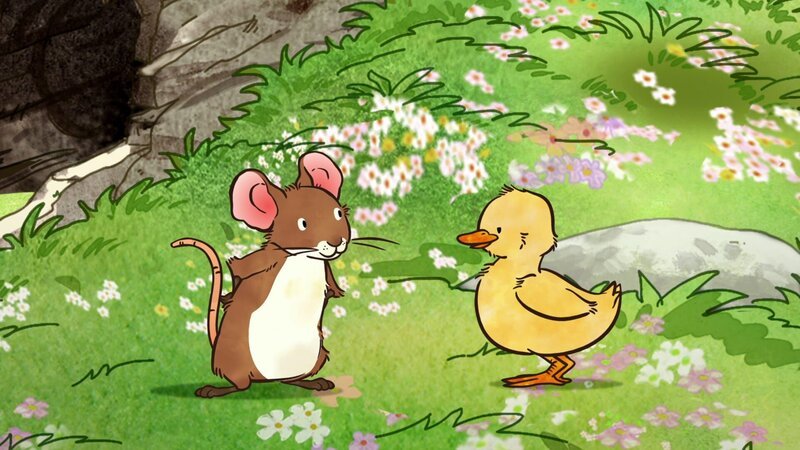 Die kleine Feldmaus fragt sich, was das für ein gelbes Tier ist, das ihr gegenüber steht. – Bild: KiKA/​SLR Productions Australia Pty.Ltd./​Scrawl Studios Pte Ltd./​hr/​ARD