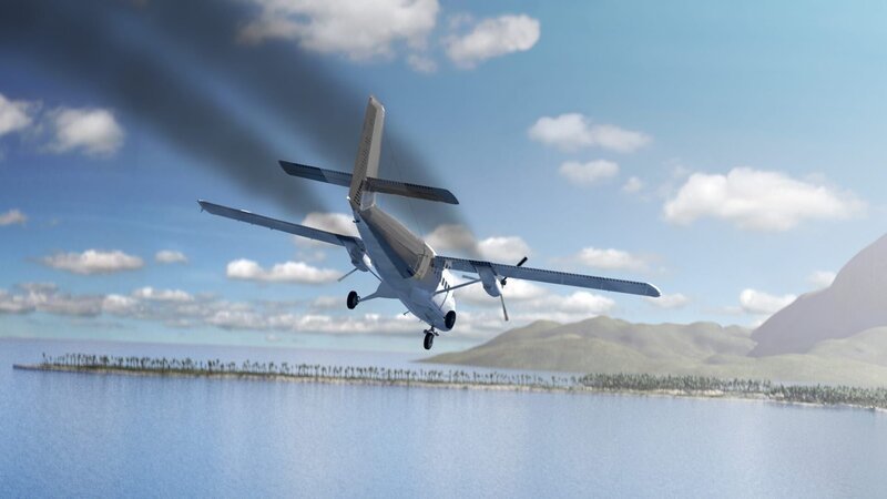 Air Moorea Flug 1121 mit Rauch aus beiden Triebwerken. – Bild: PLURIMEDIA (Cineflix)