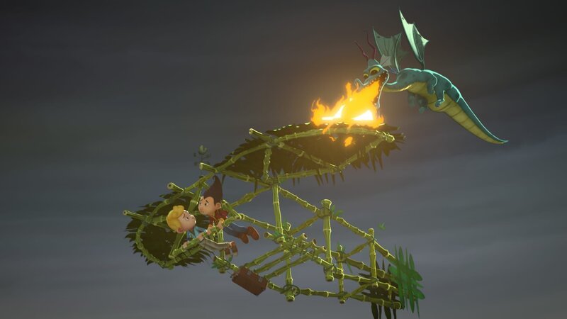 Jack und Tashi werden von einem Drachen angegriffen. – Bild: KiKA/​Flying Bark Productions Pty Ltd.