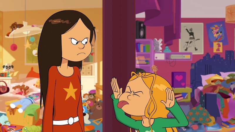 Marine will Wendy beweisen, dass sie umziehen müssen, weil Marine ein größeres Zimmer will. – Bild: NDR/​Bamboo Production/​Samka Productions