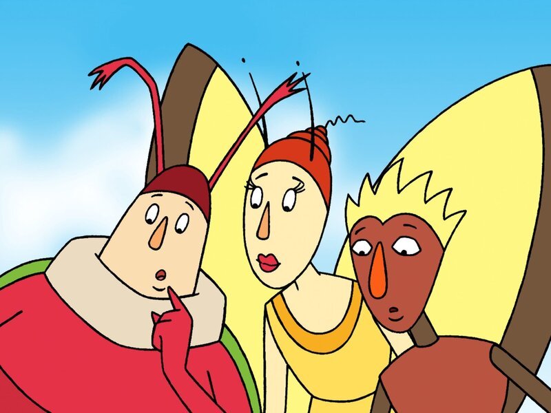 Die drei Wiesenbewohner Zwanz (li.), Friderike (Mitte) und Alberto (re.) erleben tolle Abenteuer rund um „Das Wiesenspektakel“. – Bild: RBB