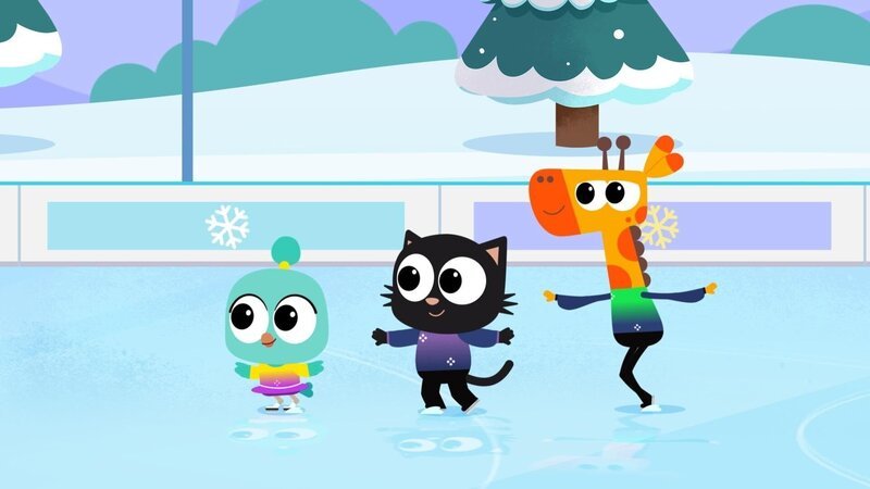 Lark, Milo und Lofty haben viel Spaß auf dem Eis +++ – Bild: Super RTL /​ Milo, der Eiskunstläufer