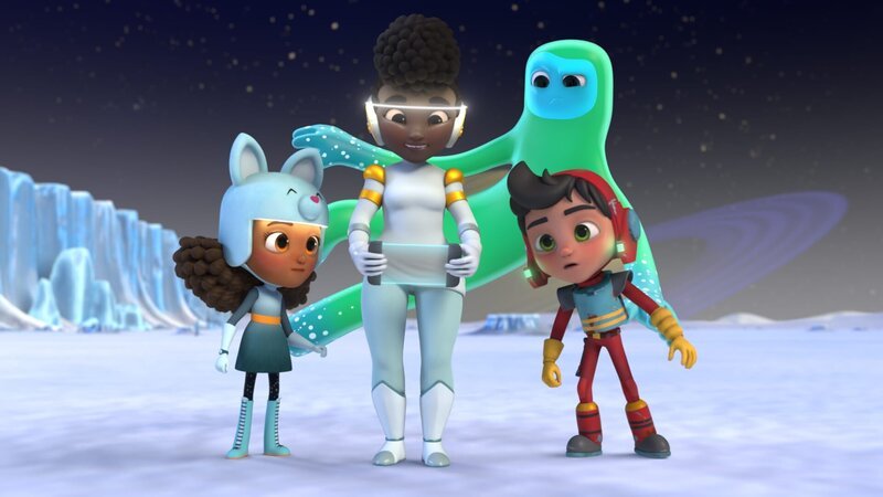 hintern: Madhu. Vorne, l-r: Ella, Mom, Slippy – Bild: Cartoonito