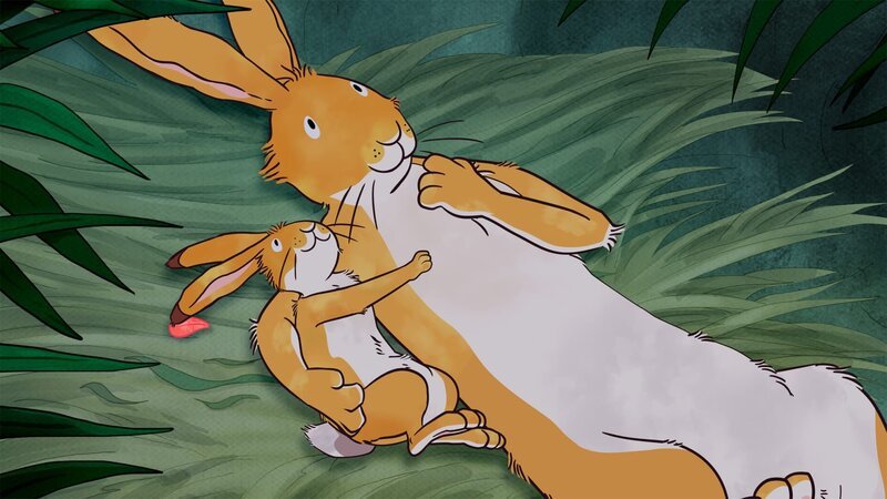 Der große Hase erzählt dem kleinen Hasen, dass Regenbögen nur sehr selten am Himmel erscheinen und nie lange bleiben. – Bild: KiKA/​SLR Productions Australia Pty.Ltd./​Scrawl Studios Pte Ltd./​hr/​ARD