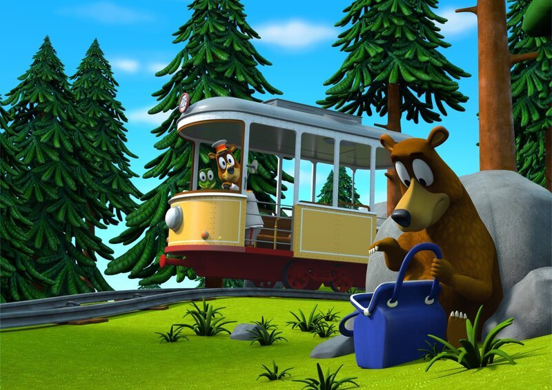 Die Zoobande hat frei und kann auf ihrer Insel gammeln. Doch Balduin, der Bär, und Zacki, das Krokodil, haben zu tun. Sie fahren mit der Bahn herum und suchen die Handtasche von Frau Emily, der Elefanten-Dame, die sie verloren hat. Sie finden die Handtasche; aber ein fremder Bär, hält sie in seinen Händen. Wie können sie ihm das wertvolle Stück wieder abnehmen? – Bild: ZDF/​Grid Animation, TELEGAEL