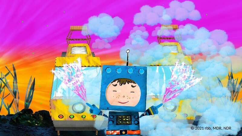 Timmi zaubert eine Straßenbahn. – Bild: rbb/​MDR/​NDR/​MotionWorks