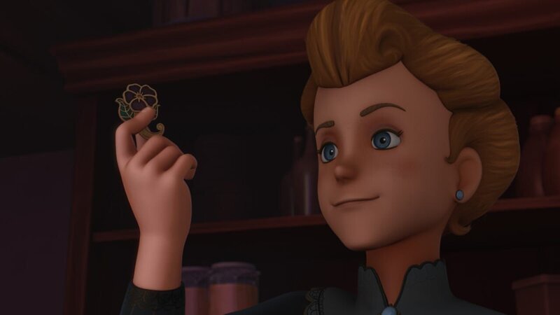 Frau Keller nimmt Heidis Brosche entgegen – Bild: ZDF und Studio 100 Animation/​Heidi Productions Pty. Limited