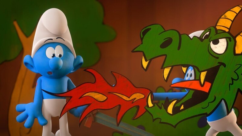 Die Schlümpfe – Ritter Schlumpfelot – Nach einer Theatervorstellung beschließt Traumi seinen Traum zu leben, und als Ritter Schlumpfelot durch die Lande zu ziehen. Poeti begleitet ihn als reimender Barde. Traumi bekämpft einen vermeintlichen Drachen und sorgt für allerlei Chaos, bis Schlaubi ihn belehrt, dass das wahre Rittertum auch Einsatz für eine holde Jungfrau erfordert. Doch plötzlich hat Traumi einen Rivalen, denn Hefty wird Zeuge, wie Traumi Schlumpfine umgarnt … – Bild: ORF/​IMPS