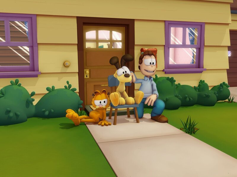 Garfield ist wieder da! Der gefräßige, faule Kater, der am liebsten gelangweilt vor dem Fernseher sitzt oder sich eine Extraportion Lasagne einverleibt, lebt noch immer im Hause von Jon Arbuckle mit seinem Hundefreund Odie. – Bild: HR/​DARGAUD MEDIA