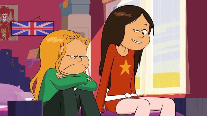 Wendy schildert der enttäuschten Marine, wie sie ihre Eltern rumkriegen können, um in den Ferien zu Hause zu bleiben. – Bild: KiKA