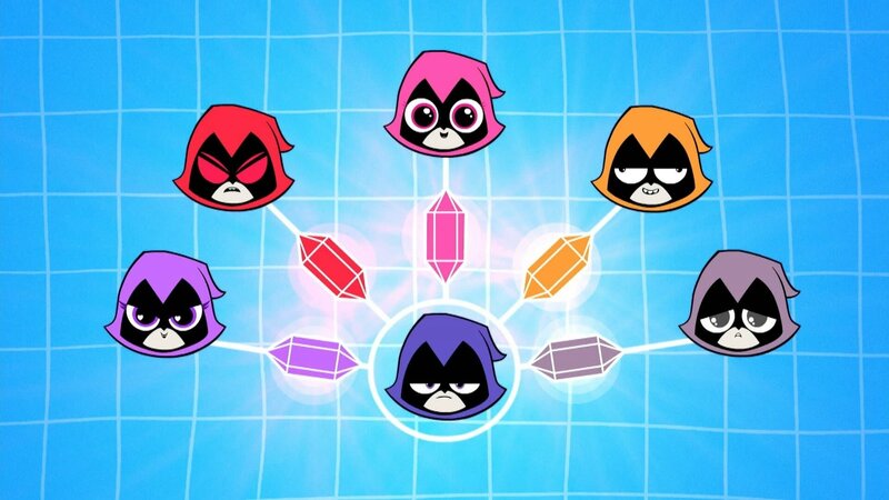 v.li.: Purple Raven, Red Raven, Pink Raven, Raven (unten), Orange Raven, Gray Raven – Bild: Cartoon Network
