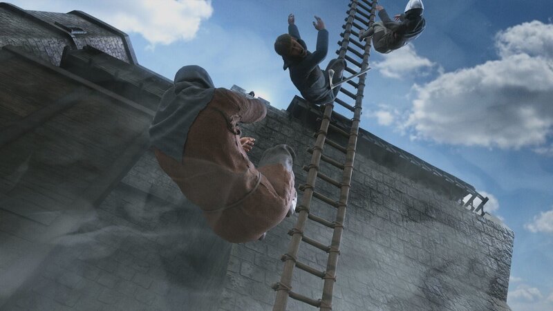 3D-Rendering von Männern, die aus den Halterungen fallen – Bild: THE HISTORY CHANNEL