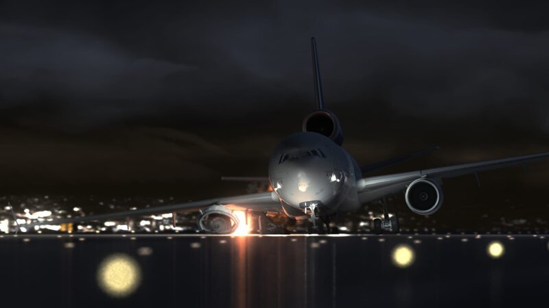 FedEx Express Flug 80 setzt auf dem Flughafen Narita, Japan, auf der Startbahn auf. (Computergrafik) – Bild: National Geographic Channels /​ Cineflix/​Darren Goldstein