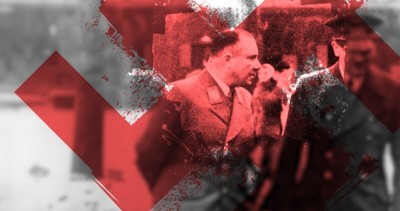 Martin Bormann – Hitlers Privatsekretär. Im Hintergrund zieht er die Fäden, kontrolliert den Zugang zum Diktator. Der notorische Schürzenjäger wird nach dem Krieg zum meistgesuchten Deutschen. – Bild: ZDF und imago53338189(Bormann), [M] Tobias Lenz, Autorenkombinat
