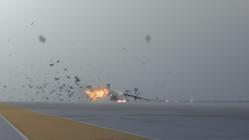 Die Manx, Flug 7100 stürzt ab und verbrennt auf der Landebahn. – Bild: Cineflix