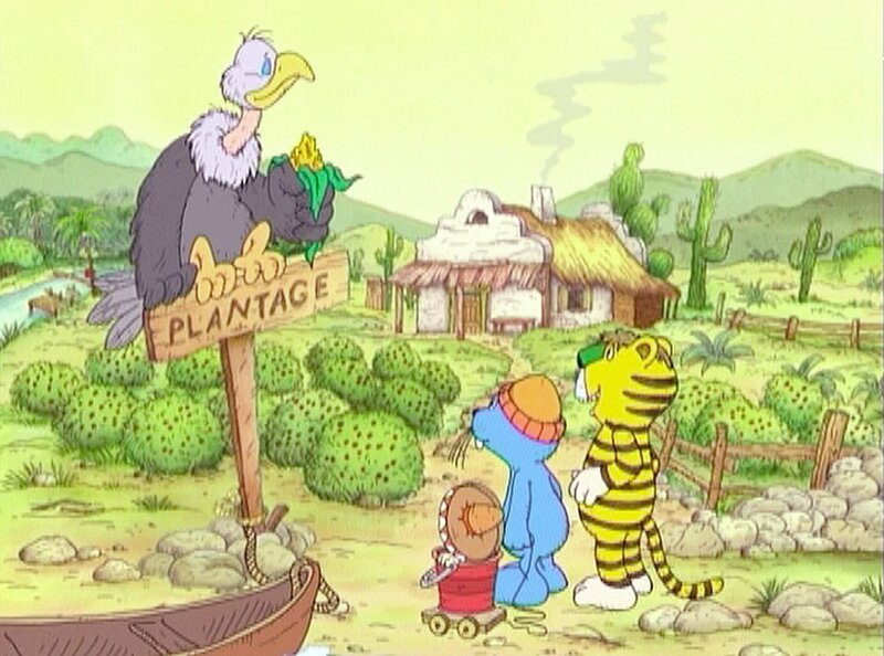 Auf der Suche nach echten Kakaobohnen landen Antje, der kleine Tiger und Fisch Schlüter zunächst auf einer mexkanischen Kaffeeplantage. – Bild: NDR/​Papa Löwe Filmproduktion