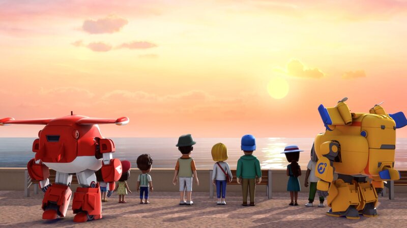 Der beeindruckende Sonnenuntergang wird von allen gemeinsam beobachtet. – Bild: KiKA/​FunnyFlux/​QianQi/​EBS/​CJ E&M