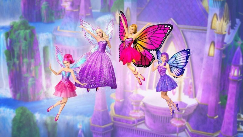 Mariposa (2.v.re.), Prinzessin Catania (2.v.li.) und die Kristallfeen sind gute Freundinnen geworden. – Bild: (C) MATTEL (C) Das SUPER RTL-Bildmaterial darf nur zur redaktionellen Berichterstattung im Zusammenhang mit der jeweiligen Sendung unter Angabe der Credits und Beachtung der unter http:/​/​kommunikation.superrtl.de genannten  …