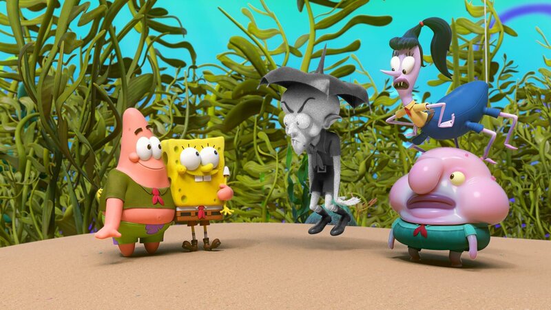 v.li.: Patrick, SpongeBob, Kidferatu, Preda Tory, Jimmy Blobfish – Bild: Paramount