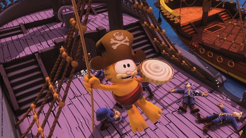 Pirat Garfield verteidigt sein Schiff. – Bild: HR/​Dargaud Media/​MediaToon/​Paws Inc./​France 3