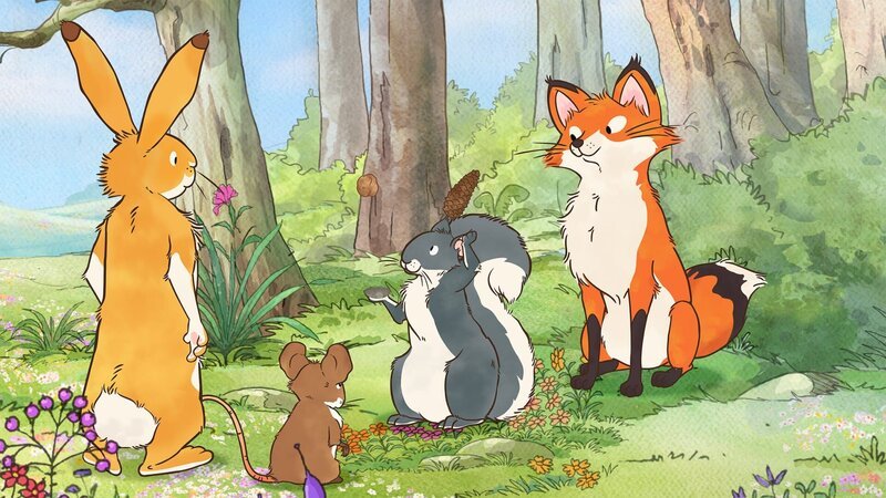 Das kleine Grauhörnchen hat es vergessen, wo es seine Vorräte versteckt hat. Der kleine Hase, die kleine Feldmaus und die kleine Rotfüchsin begeben sich zusammen mit ihrem hungrigen Freund auf die Suche. – Bild: KiKA/​SLR Productions Australia Pty.Ltd./​Scrawl Studios Pte Ltd./​hr/​ARD