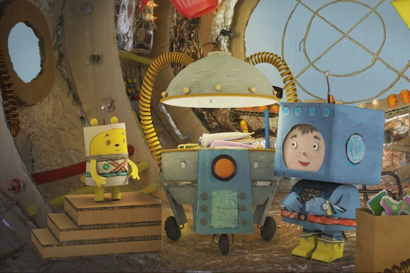 Mit Teddynaut Teddy startet Timmi in seiner Rakete zum Regenplaneten. – Bild: rbb/​MDR/​MotionWorks GmbH