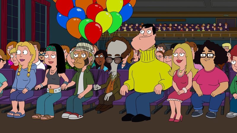 Hayley (2.v.l.), Jeff (3.v.l.), Roger (4.v.l.), Stan (4.v.r.), Francine (3.v.r.) – Bild: ViacomCBS