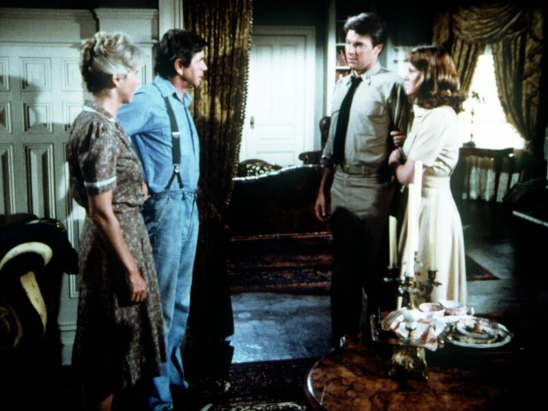 Erin (Mary Beth McDonough, r.) und der junge Marineoffizier Ashley Longworth (Jonathan Frakes, 2.v.r.) eröffnen Olivia (Michael Learned, l.) und John Walton (Ralph Waite, 2.v.l.), dass sie heiraten wollen … – Bild: WARNER BROS. INTERNATIONAL TELEVISION
