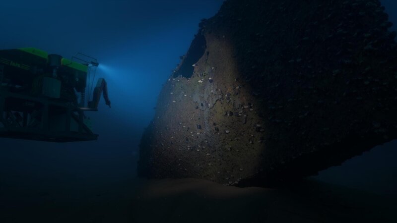 An underwater ROV inspects the remains of the French battleship, Bouvet – Bild: Disney
