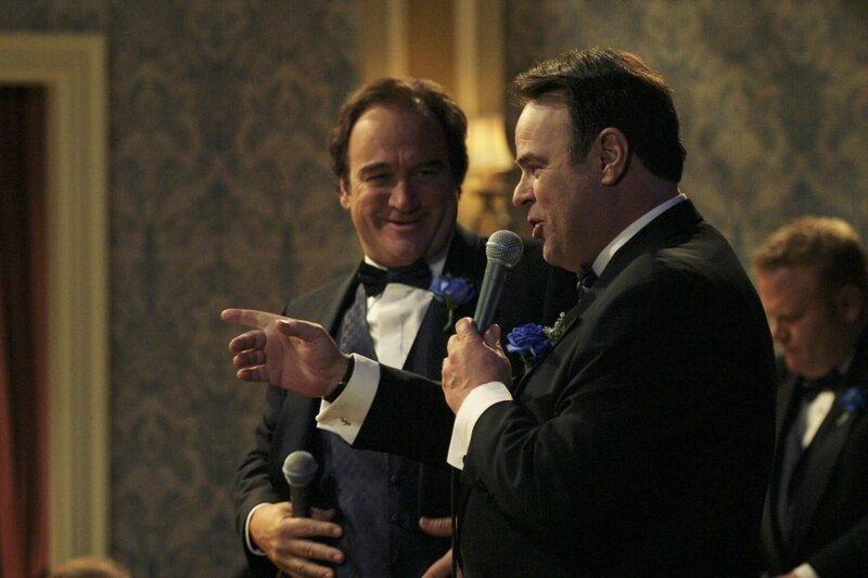 Jim (Jim Belushi) überredet seinen besten Kumpel Danny (Dan Aykroyd) beim Junggesellenabschied zu schwimmen, was zu Unwohlsein führt. – Bild: Disney