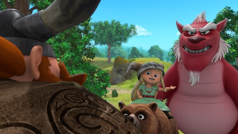 Die kleine Solveig (2.v.li.) soll Derke helfen, den Pfeil zu entfernen, der in seinem Rücken steckt. Doch Derke ahnt nichts davon. – Bild: Method Animation – ZDF, ZDF Studios, KidsMe