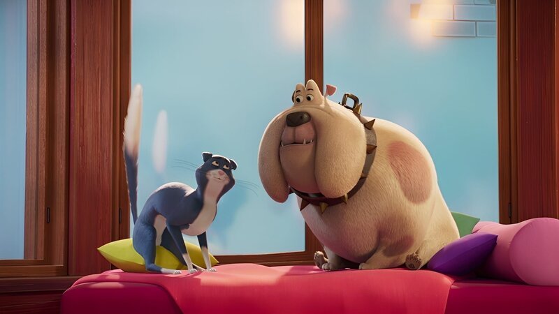 Nach einem Streit um das gemütliche Sofa, haben sich Kater Prinz und Hund Bertha wieder vertragen. – Bild: KiKA/​2022 Sixteen South/​Mikros Animation IP/​Tencent