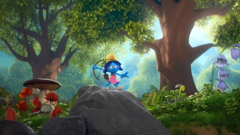 Aus Blüte wird eine gewandte Kämpferin und Bogenschützin. – Bild: KiKA/​Peyo Productions, Dupuis Édition & Audiovisuell 2020